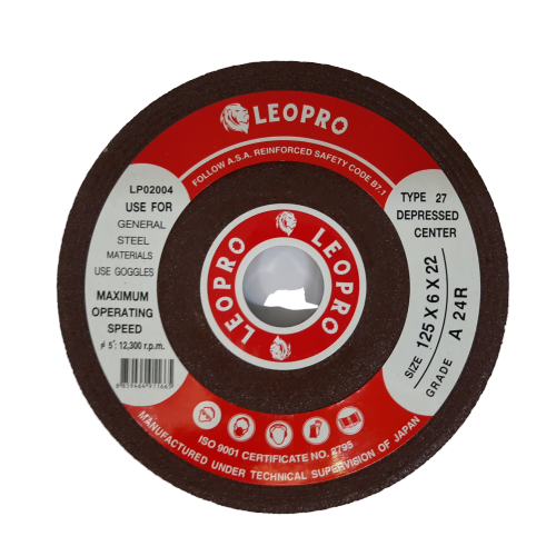 SKI - สกี จำหน่ายสินค้าหลากหลาย และคุณภาพดี | LEOPRO LP02004 แผ่นขัดเหล็กสีแดง 5นิ้ว 125x6x22mm.x2F [A24R] (100แผ่น/ลัง)